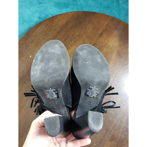 Express Heels Size 6 Womens Black Slingback Block Fabric Tassle Peep Toe Shoes - Picture 11 of 13